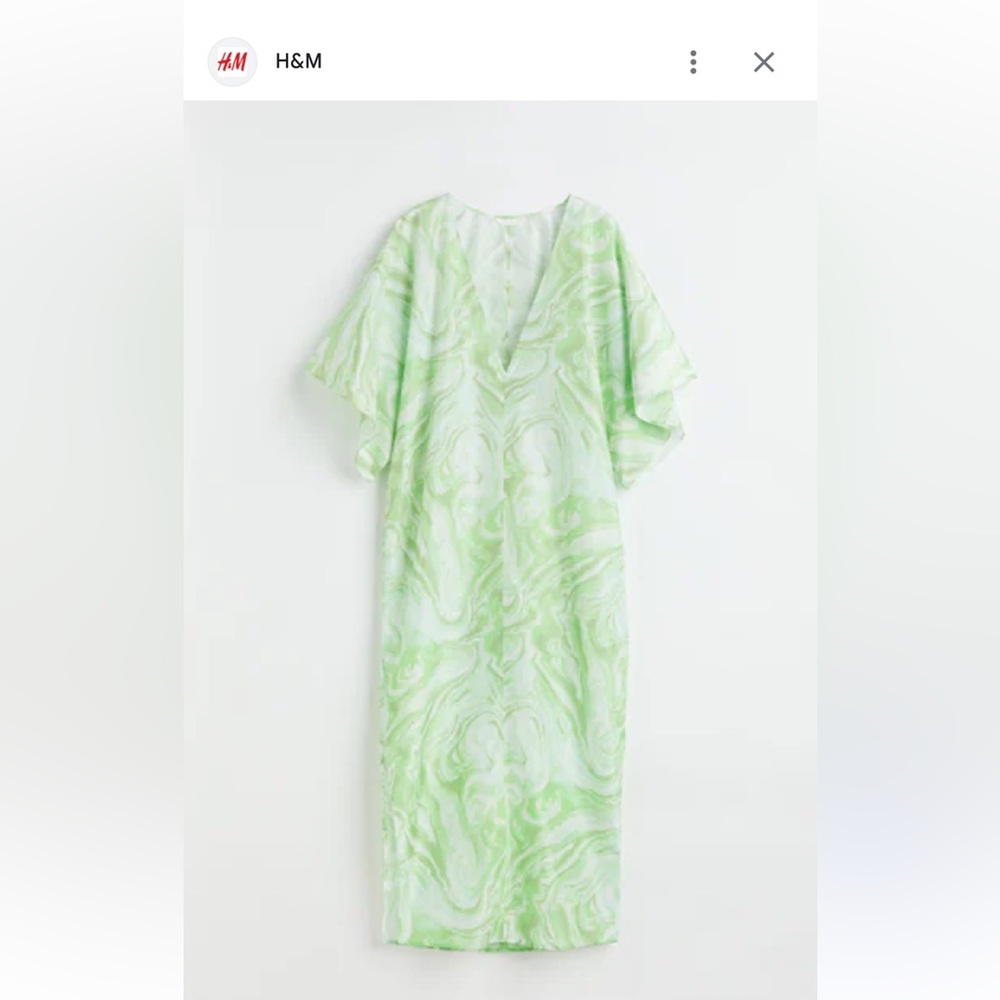 H&M Light green/marble-patterned V-neck maxi dress Size Large
